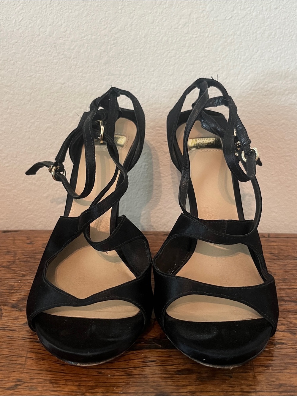 Guess by Marciano Black Strappy Ankle Cuff Heels Sz 5.5